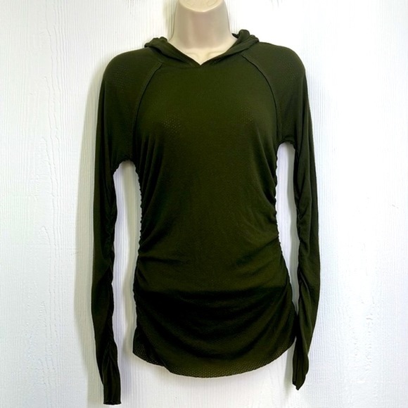 Free People - FP Movement Apollo Urban Army Green Perforated Hoodie Size Small - Picture 3 of 13